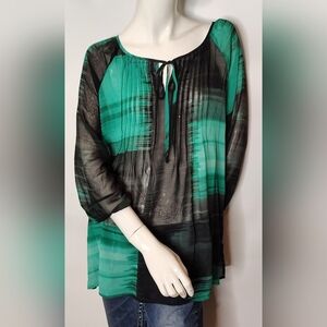 Green & Black Women's Sheer Top Sz Large